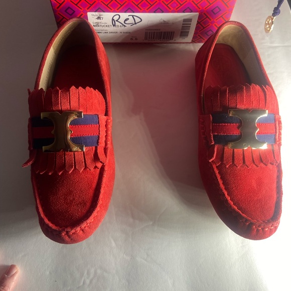 Tory Burch Red Suede Loafer. - Picture 5 of 5
